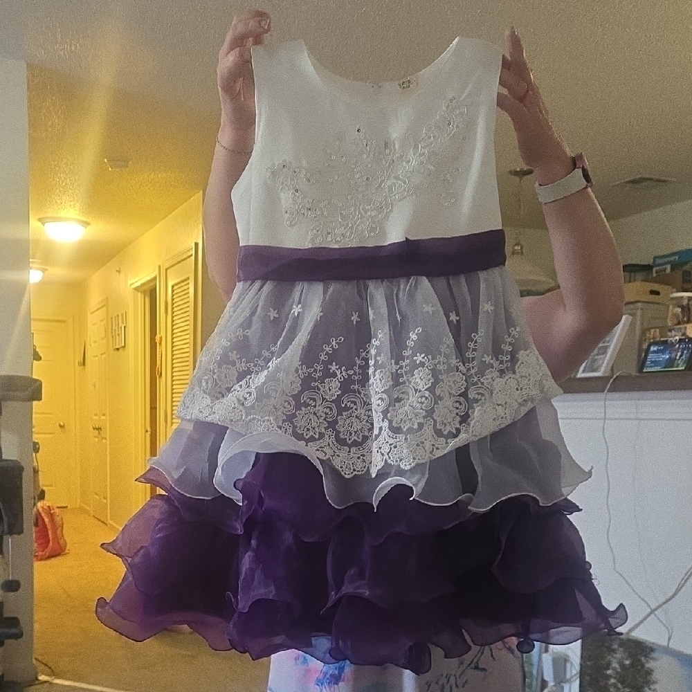 Purple and White Ruffled Tiered Sundress for Wedding Guest